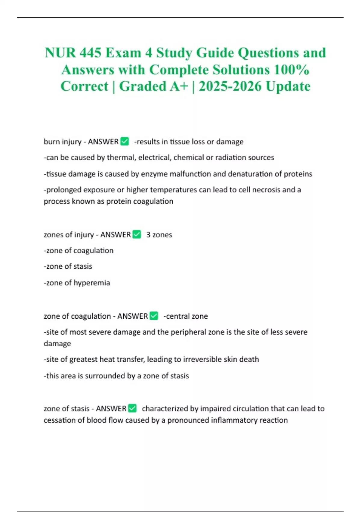 NUR 445 Exam 4 Study Guide Questions and Answers with Complete ...