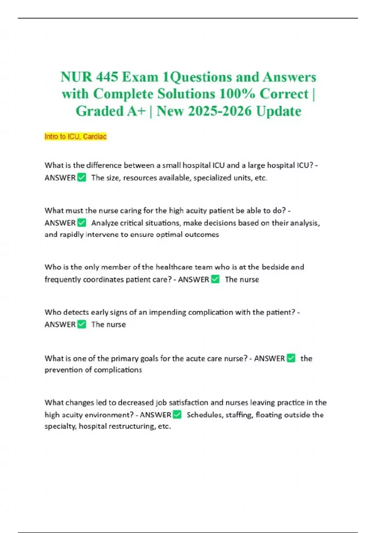 NUR 445 Exam 1 Module 1 Questions and Answers with Complete Solutions ...