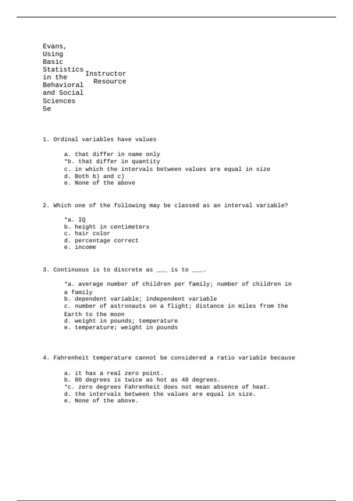 test bank: Using Basic Statistics in the Behavioral and Social Sciences ...