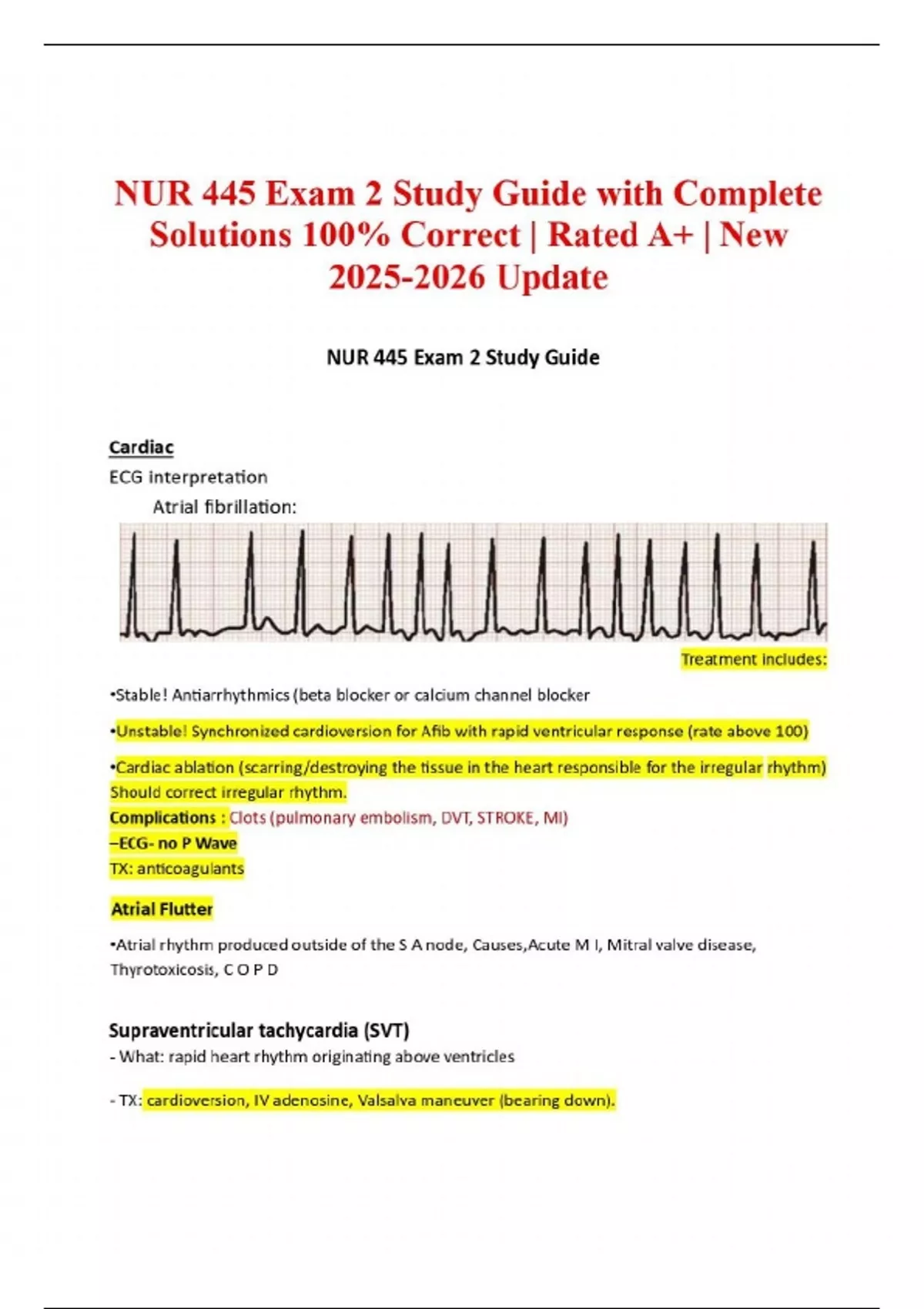 NUR 445 Exam 2 Study Guide with Complete Solutions 100% Correct | Rated ...