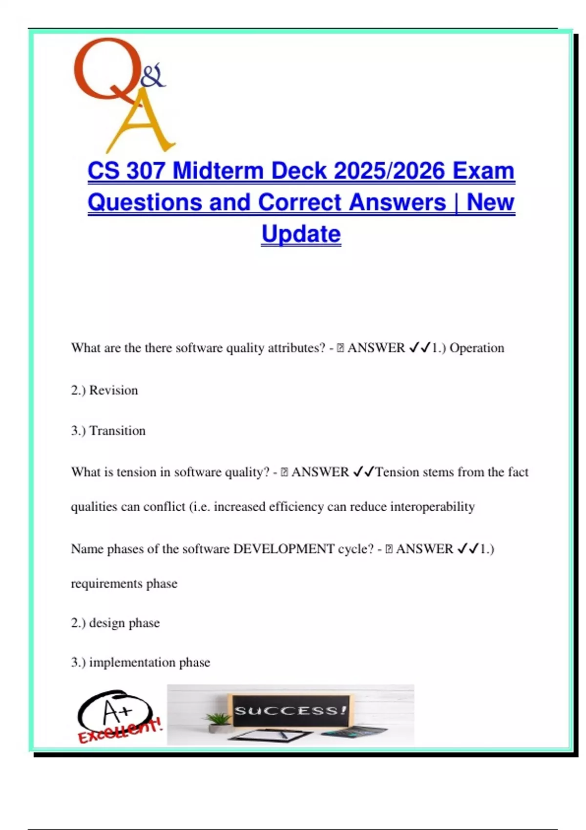 CS 307 Midterm Study Deck – 50+ Questions on Software Quality ...