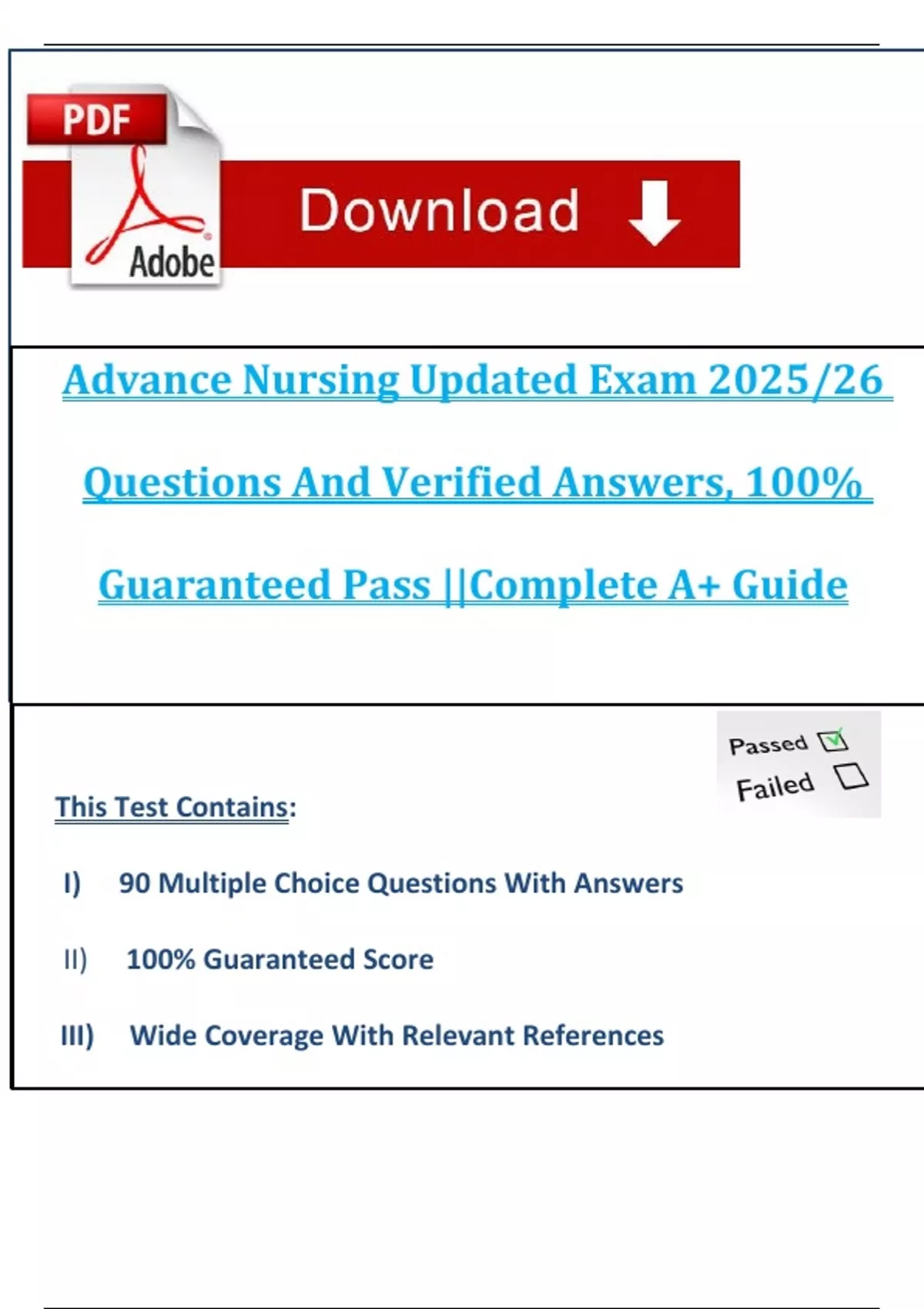 Advance Nursing Updated Exam 2025/26 Questions And Verified Answers, 100% Guaranteed Pass ...