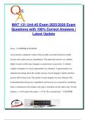 MAT 131 Unit &num;2 Exam &lpar;2025&sol;2026&rpar; &ndash; 28 Solved Questions on Regression&comma; Correlation&comma; Scatterplots&comma; Residuals&comma; & Statistical Reasoning