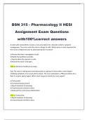 BSN 315 - Pharmacology II HESI Assignment Exam Questions with100&percnt;correct answers