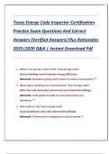 Texas Energy Code Inspector Certification  Practice Exam Questions And Correct  Answers &lpar;Verified Answers&rpar; Plus Rationales  2025&vert;2026 Q&A &vert; Instant Download Pdf 