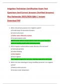 Irrigation Technician Certification Exam Test  Questions And Correct Answers &lpar;Verified Answers&rpar;  Plus Rationales 2025&sol;2026 Q&A &vert; Instant  Download Pdf