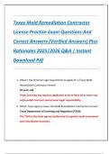 Texas Mold Remediation Contractor  License Practice Exam Questions And  Correct Answers (Verified Answers) Plus  Rationales 2025|2026 Q&A | Instant  Download Pdf 