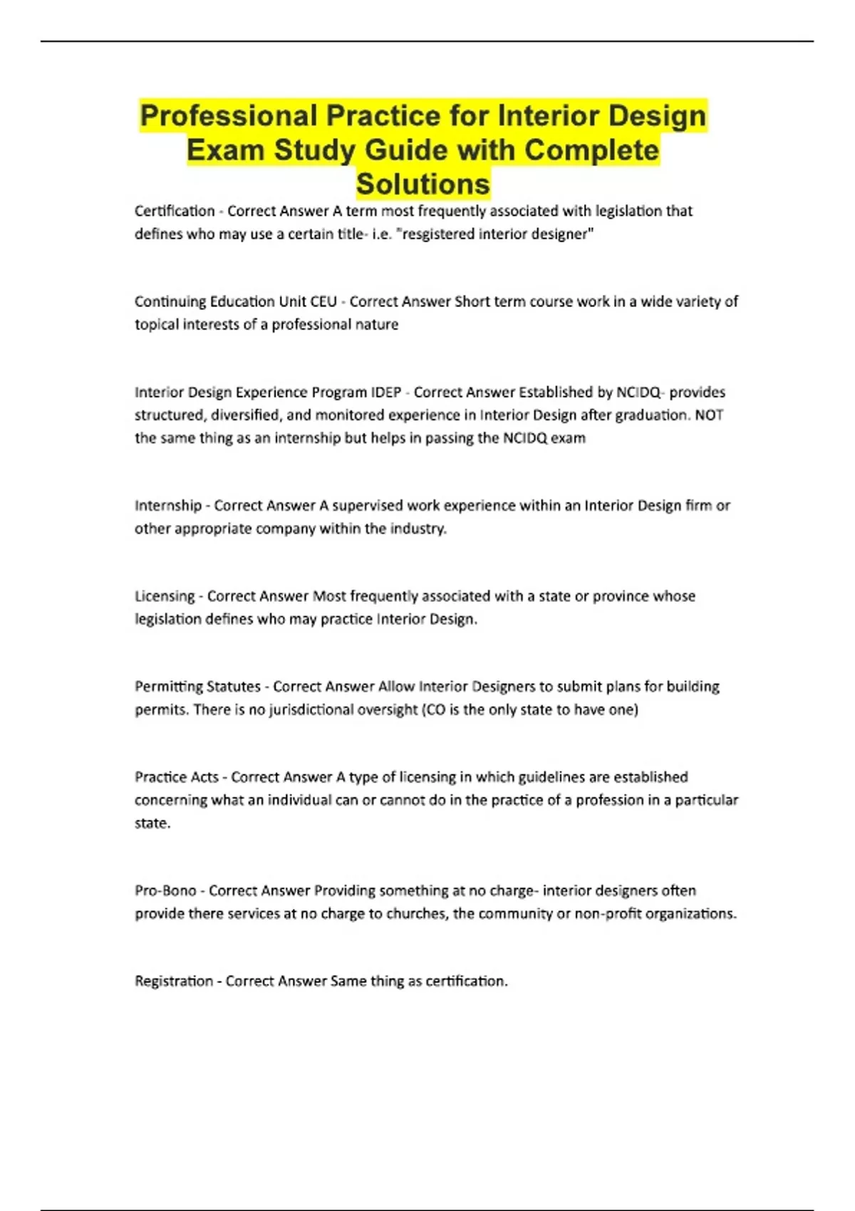 Professional Practice for Interior Design Exam Study Guide with ...