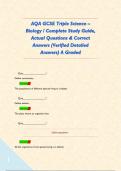 AQA GCSE Triple Science &ndash; Biology &sol; Complete Study Guide&comma; Actual Questions & Correct Answers &lpar;Verified Detailed Answers&rpar; A Graded       