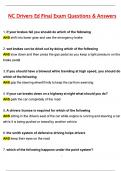 NC Drivers Ed Final Exam &lpar;Latest 2025 &sol; 2026 Update&rpar; Questions & Correct Answers &lpar;100&percnt; Correct Verified Answers&rpar; Already Graded A&plus;