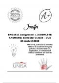 ENG1511 Assignment 1 (COMPLETE ANSWERS) Semester 2 2025 – DUE 25 August 2025; 100% correct solutions and explanations. 