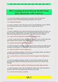 RN Learning System Mental Health Final  Quiz Questions with Answers 