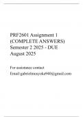 PRF2601 Assignment 1 &lpar;COMPLETE ANSWERS&rpar; Semester 2 2025 - DUE August 2025