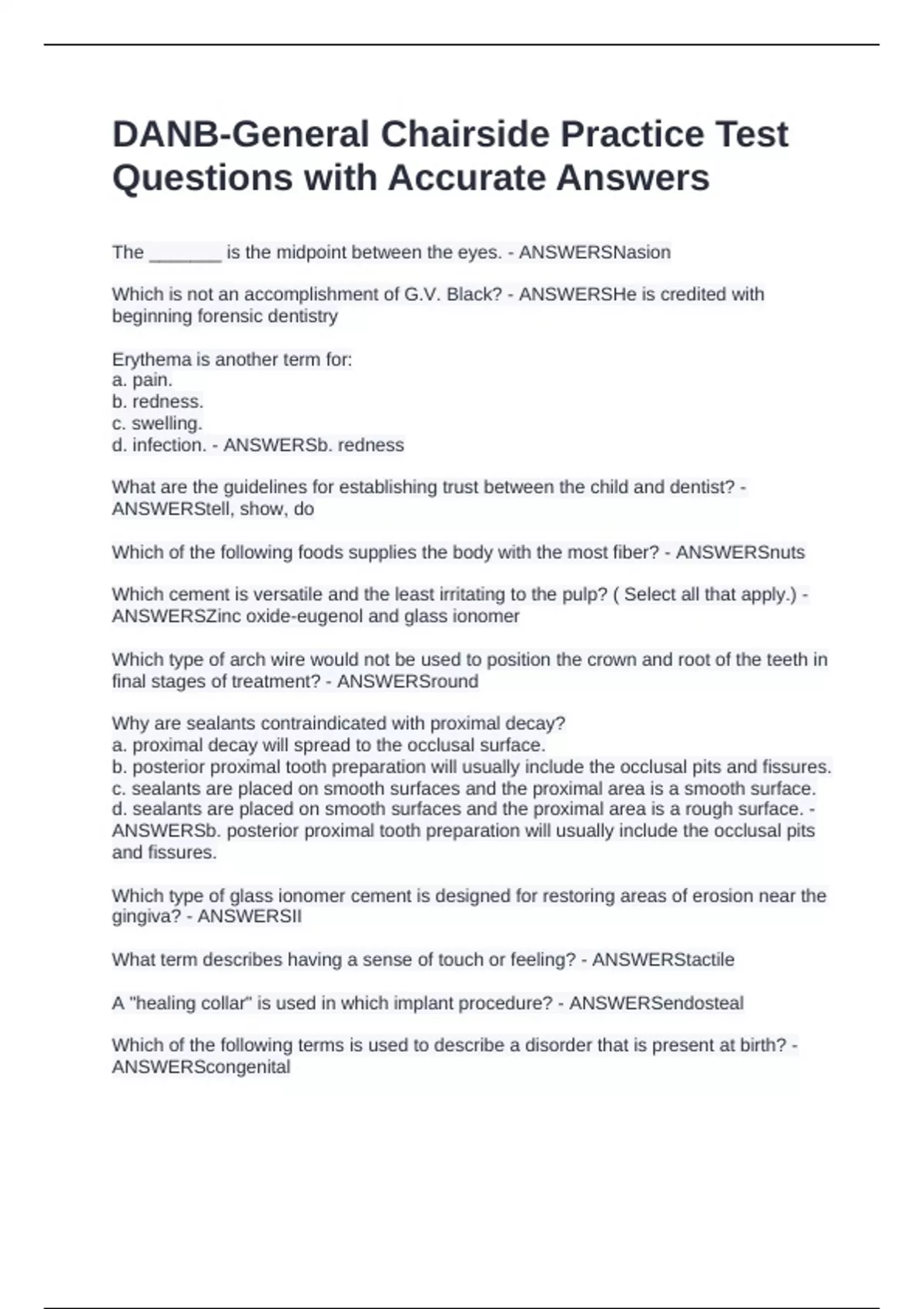 DANB-General Chairside Practice Test Questions with Accurate Answers - DANB-General Chairside ...