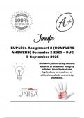EUP1501 Assignment 2 &lpar;COMPLETE ANSWERS&rpar; Semester 2 2025 &ndash; DUE 5 September 2025&semi; 100&percnt; correct solutions and explanations&period; 