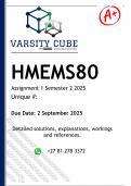 HMEMS80 Assignment 1 &lpar;DETAILED ANSWERS&rpar; Semester 2 2025 - DISTINCTION GUARANTEED