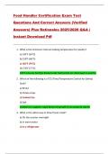 Food Handler Certification Exam Test  Questions And Correct Answers &lpar;Verified  Answers&rpar; Plus Rationales 2025&sol;2026 Q&A &vert;  Instant Download Pdf