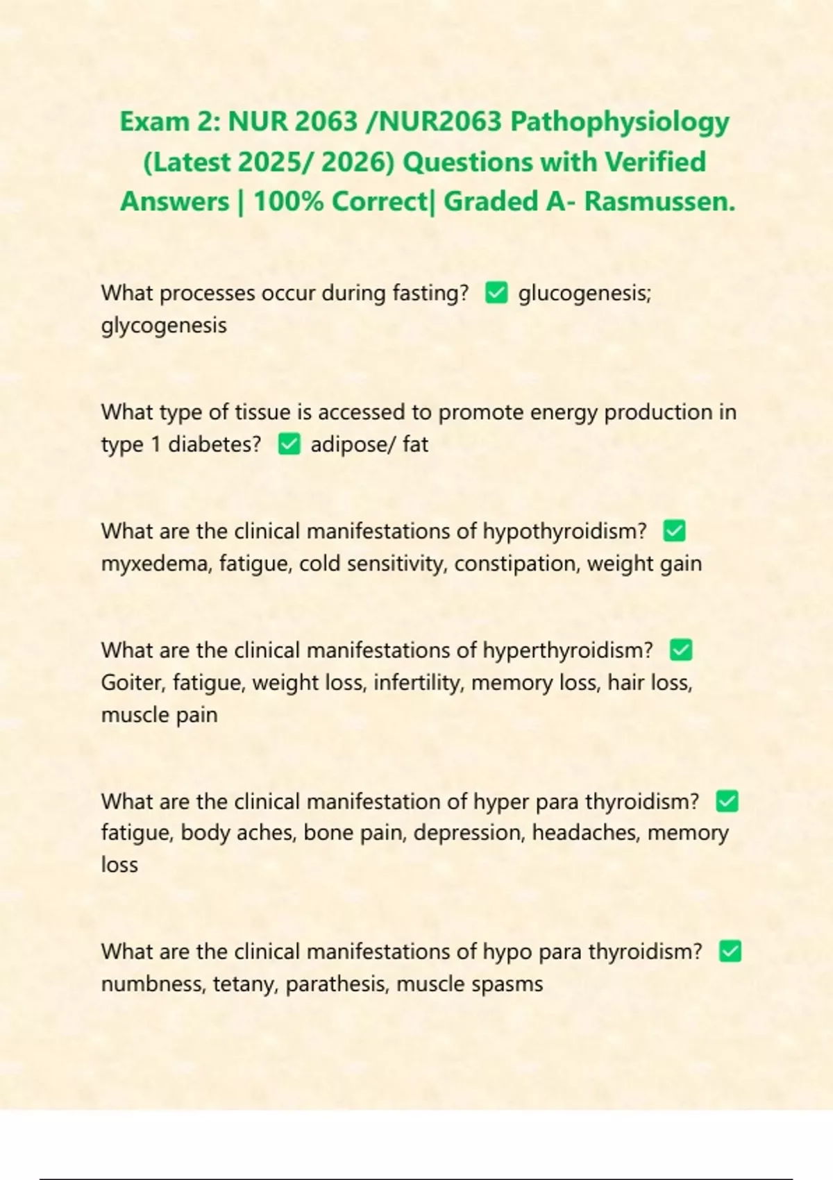 Exam 2: NUR 2063 /NUR2063 Pathophysiology (Latest 2025/ 2026) Questions ...