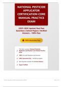 NATIONAL PESTICIDE APPLICATOR CERTIFICATION CORE MANUAL PRACTICE EXAM &lpar;2025-2026 Update&rpar; Real Past Questions &vert; Solved Papers &vert; Verified Answers &ndash; 100&percnt; Pass