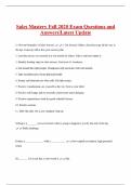 Sales Mastery Fall 2020 Exam Questions and  Answers&vert;Latest Update 