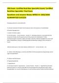 CNS Exam&colon; Certified Nutrition Specialist Exam&sol; Certified Nutrition Specialist&colon; Final Exam Questions and answers Newes RATED A&plus; 2025&sol;2026 GUARANTEED SUCCESS 