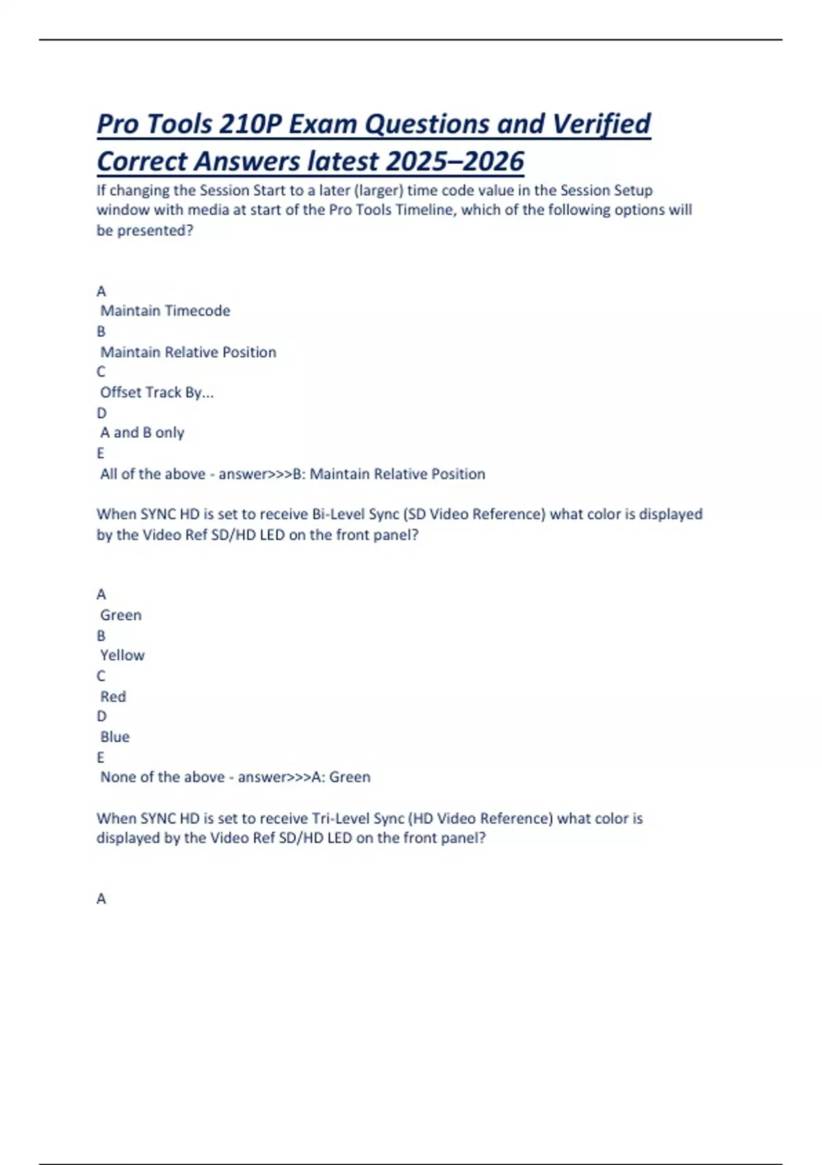 Pro Tools 210P Exam Questions and Verified Correct Answers latest 2025 ...