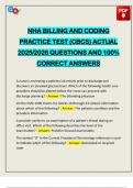NHA BILLING AND CODING PRACTICE TEST &lpar;CBCS&rpar; ACTUAL 2025&sol;2026 QUESTIONS AND 100&percnt; CORRECT ANSWERS