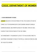 COGIC Department of Women Exam Prep 2025&sol;2026  Verified Questions & Answers on Missionary Training&comma; Doctrines&comma; Church History&comma; Protocol&comma; and Leadership