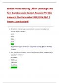 Florida Private Security Officer Licensing Exam Test Questions And Correct Answers &lpar;Verified  Answers&rpar; Plus Rationales 2025&sol;2026 Q&A &vert;  Instant Download Pdf