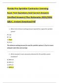 Florida Fire Sprinkler Contractor Licensing  Exam Test Questions And Correct Answers  &lpar;Verified Answers&rpar; Plus Rationales 2025&sol;2026  Q&A &vert; Instant Download Pdf