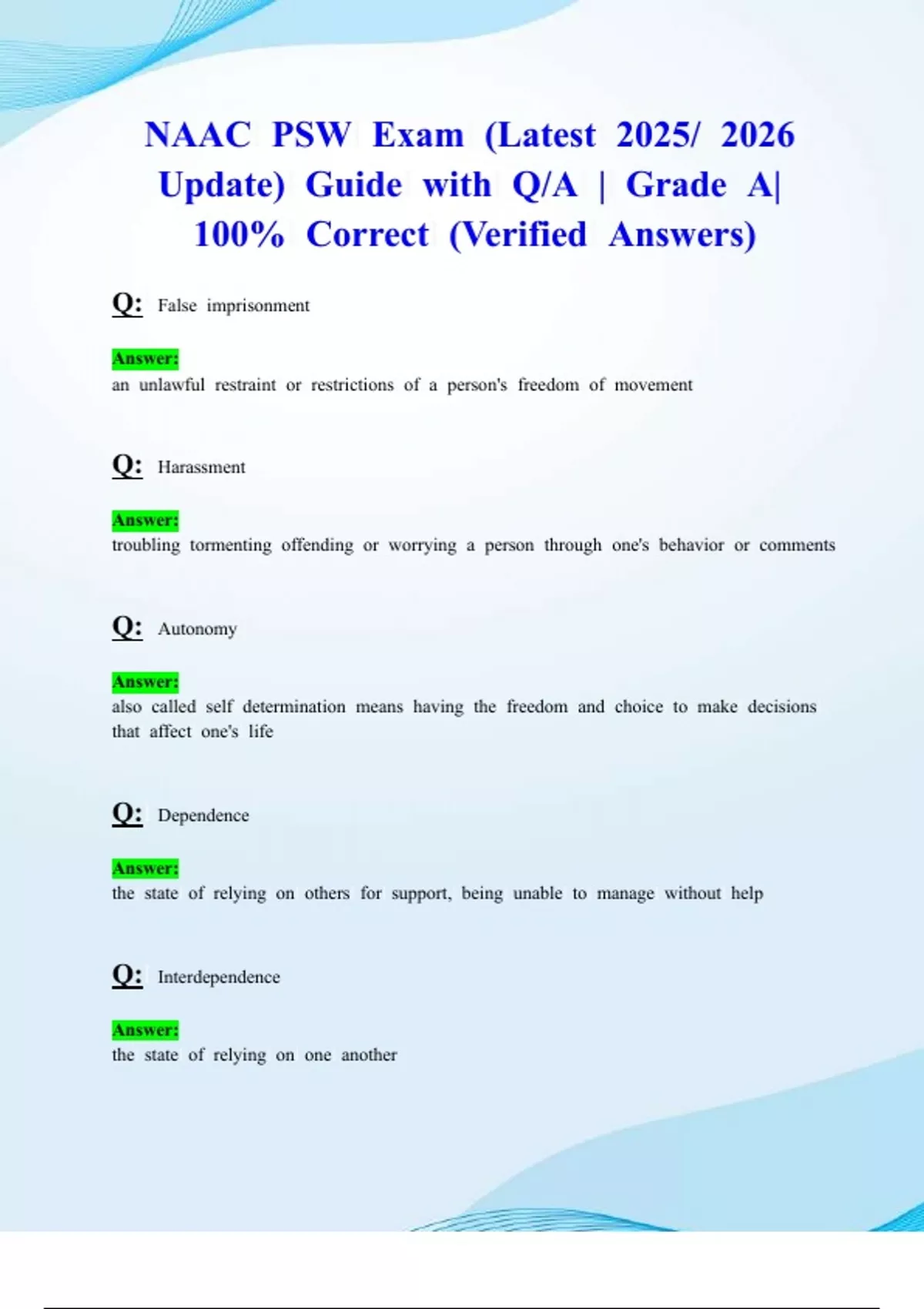 NACC PSW Exam (Latest 2025/ 2026 Update) Guide with Q/A | Grade A| 100% ...