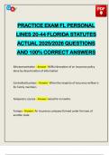 PRACTICE EXAM FL PERSONAL LINES 20-44 FLORIDA STATUTES ACTUAL 2025&sol;2026 QUESTIONS AND 100&percnt; CORRECT ANSWERS
