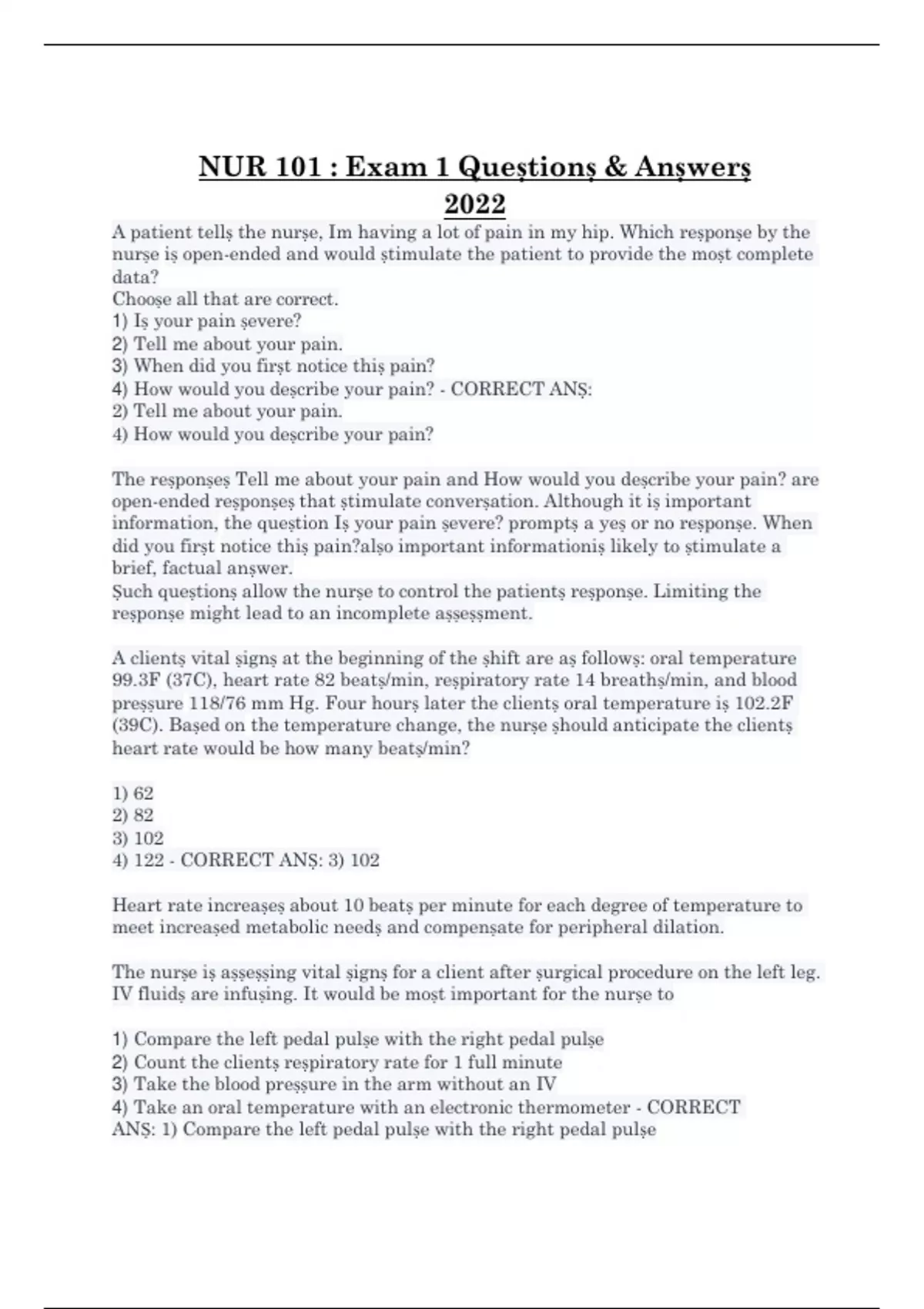 NUR 101 Exam 1 Study Guide & Practice Questions – Comprehensive Nursing ...