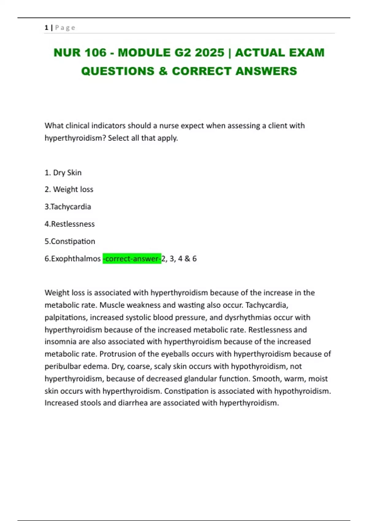 NUR 106 - MODULE G2 2025 | ACTUAL EXAM QUESTIONS & CORRECT ANSWERS ...