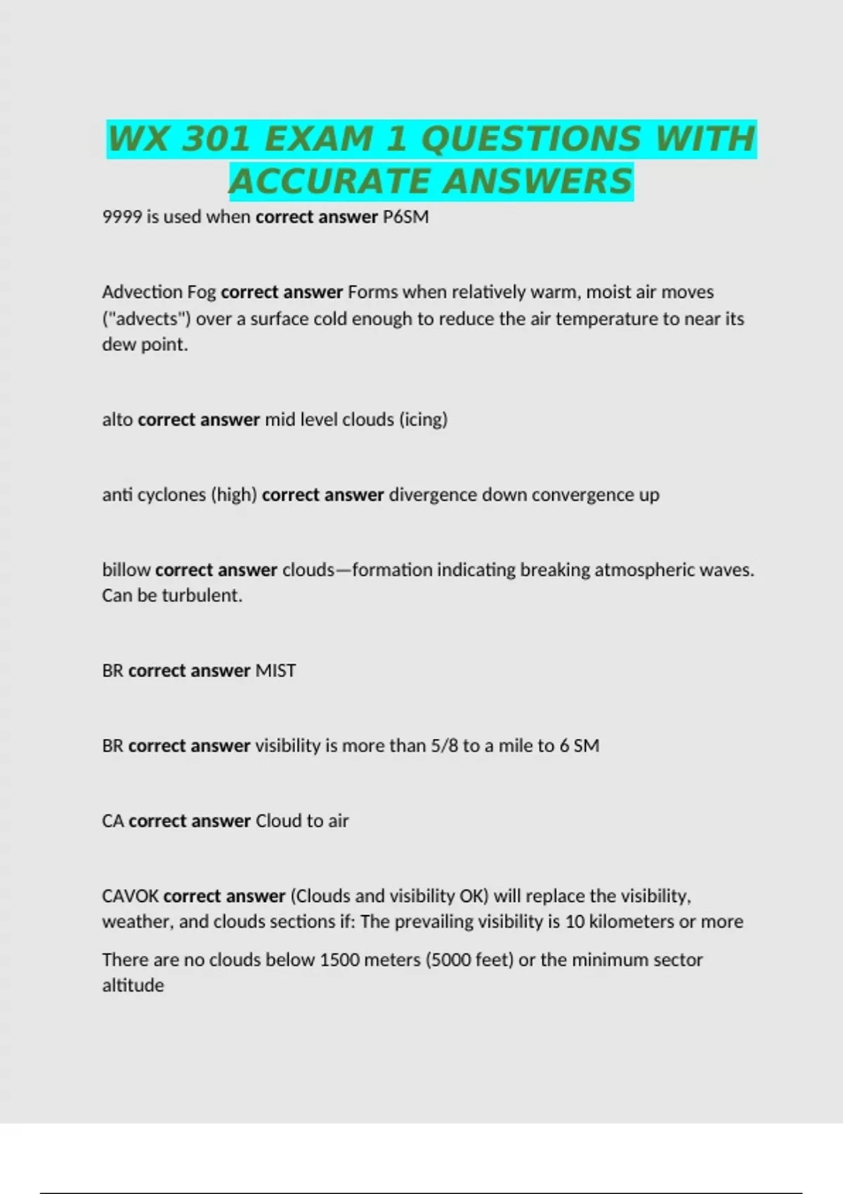 WX 301 EXAM 1 QUESTIONS WITH ACCURATE ANSWERS - Science - Stuvia US