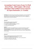 Accounting Crash Course Exam V4 &lpar;Wall Street Prep&rpar; &ndash; 2025 Update &vert; 100 Actual Questions with Verified Correct Answers & Expert Rationales &vert; A&plus; Graded