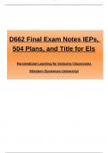 D662 &ndash; Final Exam Notes&colon; IEPs&comma; 504 Plans&comma; and Title Support for ELs &lpar;WGU&comma; 2025&rpar;