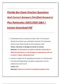Florida Bar Exam Practice Questions  And Correct Answers &lpar;Verified Answers&rpar;  Plus Rationales 2025&vert;2026 Q&A &vert;  Instant Download Pdf 