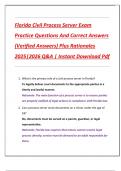 Florida Civil Process Server Exam  Practice Questions And Correct Answers  &lpar;Verified Answers&rpar; Plus Rationales  2025&vert;2026 Q&A &vert; Instant Download Pdf