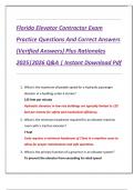 Florida Elevator Contractor Exam  Practice Questions And Correct Answers  &lpar;Verified Answers&rpar; Plus Rationales  2025&vert;2026 Q&A &vert; Instant Download Pdf