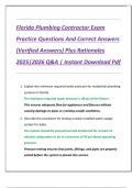Florida Plumbing Contractor Exam  Practice Questions And Correct Answers  &lpar;Verified Answers&rpar; Plus Rationales  2025&vert;2026 Q&A &vert; Instant Download Pdf