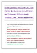 Florida Swimming Pool Contractor Exam  Practice Questions And Correct Answers  &lpar;Verified Answers&rpar; Plus Rationales  2025&vert;2026 Q&A &vert; Instant Download Pdf 