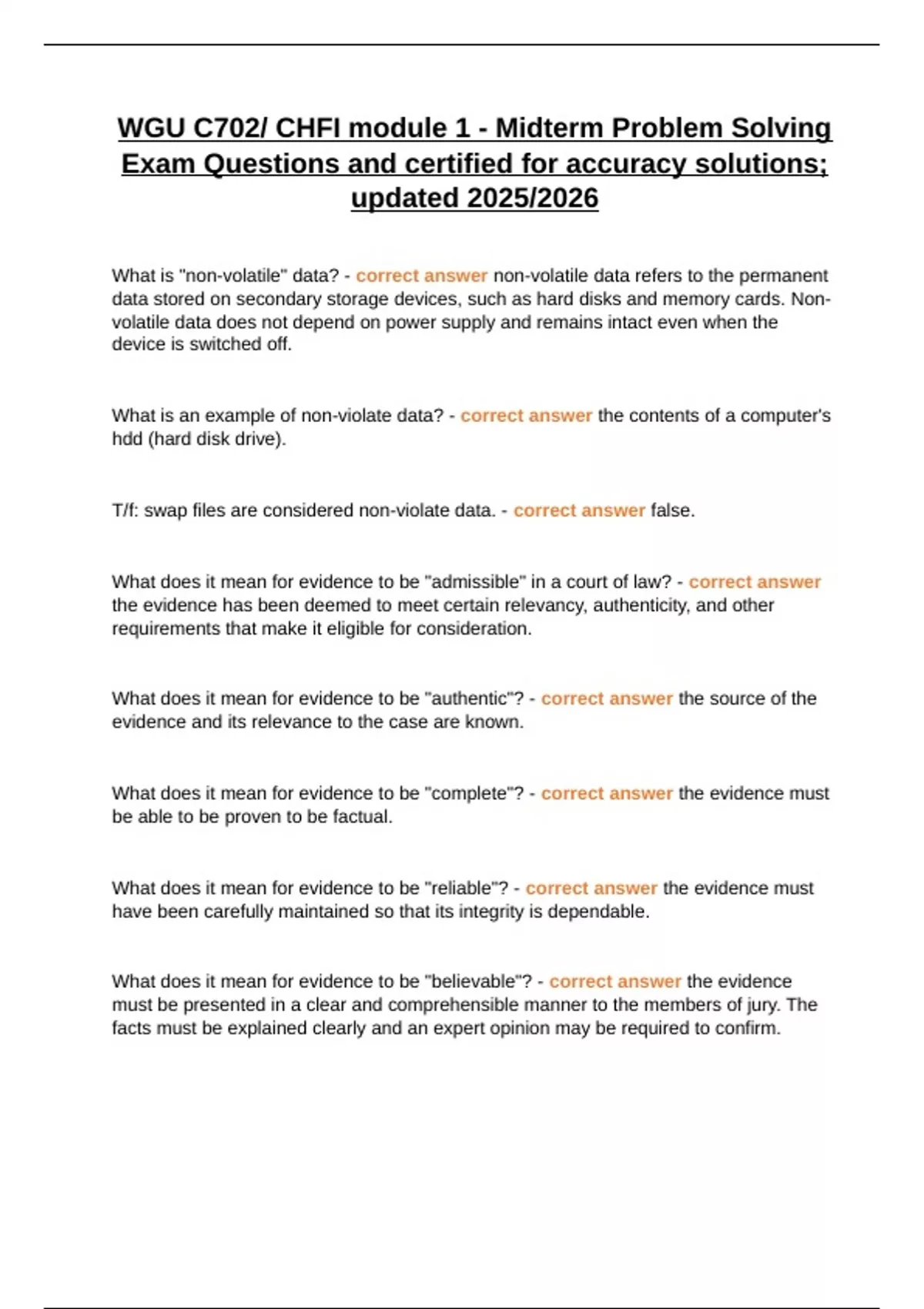 WGU C702/ CHFI module 1 - Midterm Problem Solving Exam Questions and ...