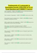 Fundamentals of Cryptography in  Information Security UPDATED ACTUAL  Exam Questions and CORRECT Answers