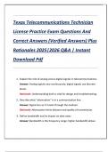 Texas Telecommunications Technician  License Practice Exam Questions And  Correct Answers &lpar;Verified Answers&rpar; Plus  Rationales 2025&vert;2026 Q&A &vert; Instant  Download Pdf 
