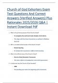 Church of God Exhorters Exam  Test Questions And Correct  Answers &lpar;Verified Answers&rpar; Plus  Rationales 2025&sol;2026 Q&A &vert;  Instant Download Pdf