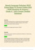 Speech-Language Pathology &lpar;SLP&rpar; Exams V1 & V2 &lpar;Latest 2025 &sol; 2026 Updates STUDY BUNDLE PACKAGE WITH SOLUTIONS&rpar; Questions & Answers &vert; Grade A &vert; 100&percnt; Correct &lpar;Verified Solutions&rpar;
