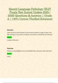 Speech-Language Pathology &lpar;SLP&rpar; Exams &sol; Test &lpar;Latest 2025 &sol; 2026 Updates STUDY BUNDLE PACKAGE WITH SOLUTIONS&rpar; Questions & Answers &vert; Grade A &vert; 100&percnt; Correct &lpar;Verified Solutions&rpar;