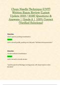 Clean Needle Technique &lpar;CNT&rpar; Written Exams & Test Guide &lpar;Latest 2025 &sol; 2026 Updates STUDY BUNDLE PACKAGE WITH SOLUTIONS&rpar; Questions & Answers &vert; Grade A &vert; 100&percnt; Correct &lpar;Verified Solutions&rpar;