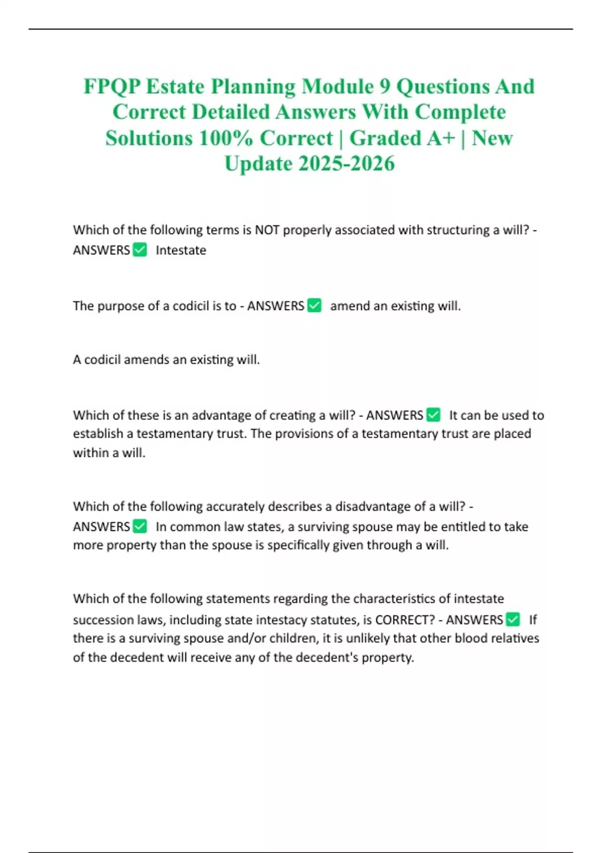 FPQP Estate Planning Module 9 Questions And Correct Detailed Answers ...